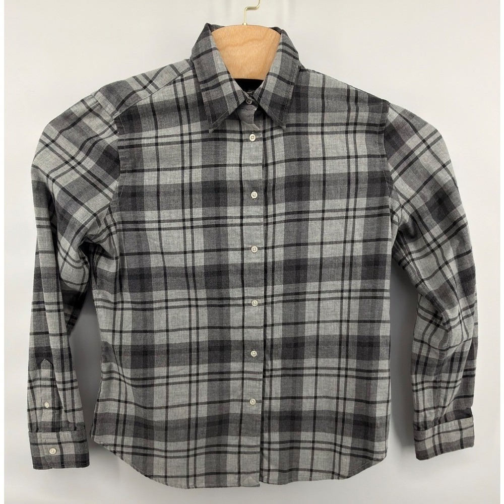 Lauren Ralph Lauren Gray‎ Plaid Flannel Shirt Long Sleeve Cotton Size Large